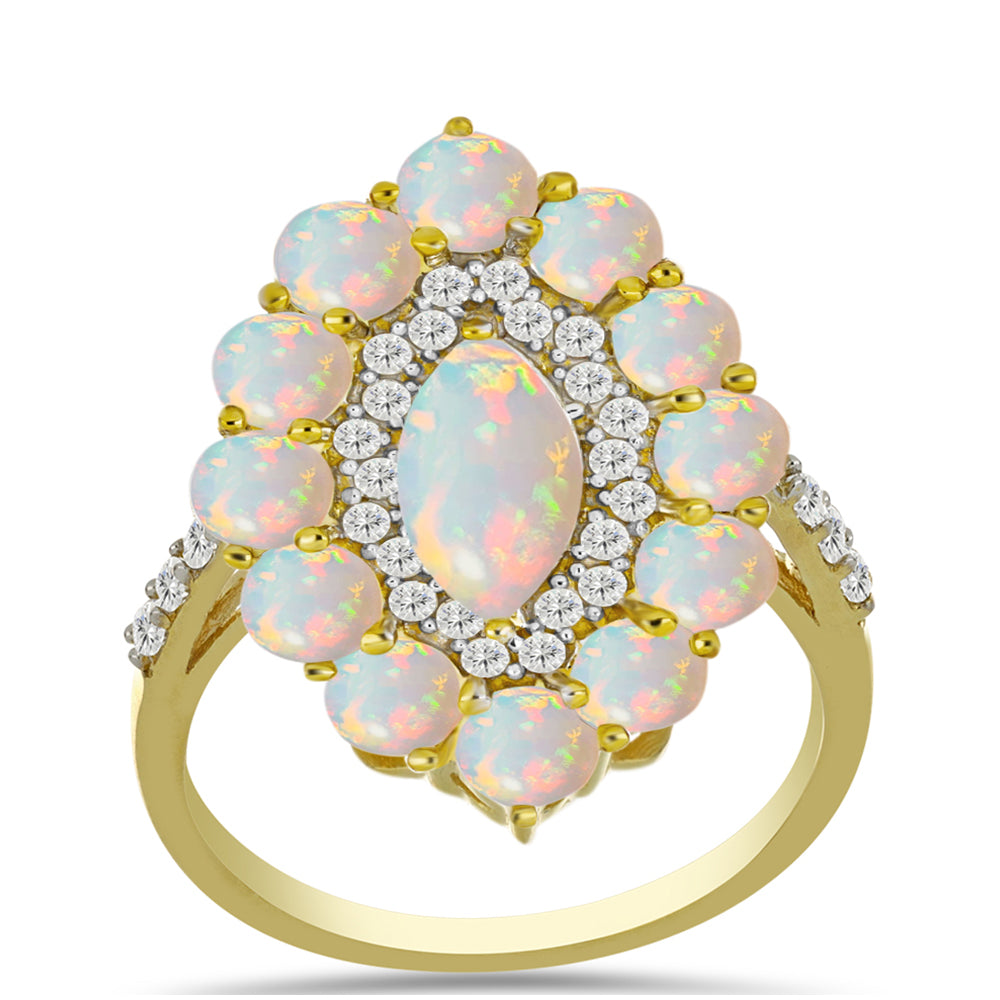 Inel din Argint 925 Placat cu Aur ( 4.03 grame ) cu Opal Welo și Topaz Alb 3.48 Carate 3 