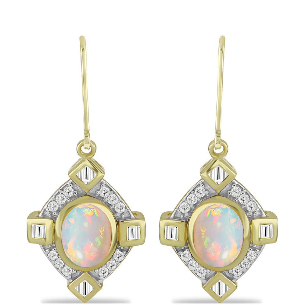 Cercei din Argint 925 Placat cu Aur ( 5.8 grame ) cu Opal Welo și Topaz Alb 2.42 Carate