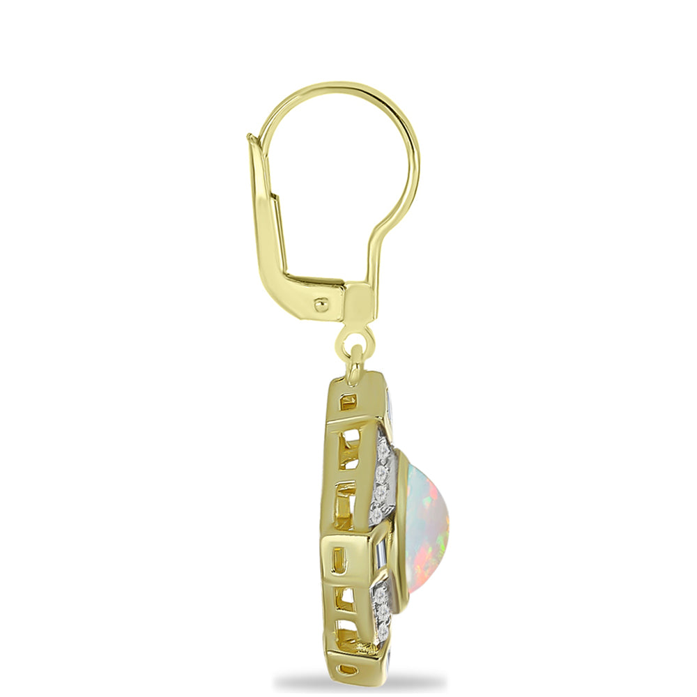 Cercei din Argint 925 Placat cu Aur ( 5.8 grame ) cu Opal Welo și Topaz Alb 2.42 Carate 2 