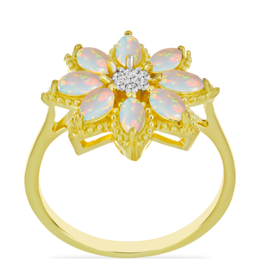 Inel din Argint 925 Placat cu Aur ( 3.9 grame ) cu Opal Welo și Topaz Alb 0.89 Carate 3 