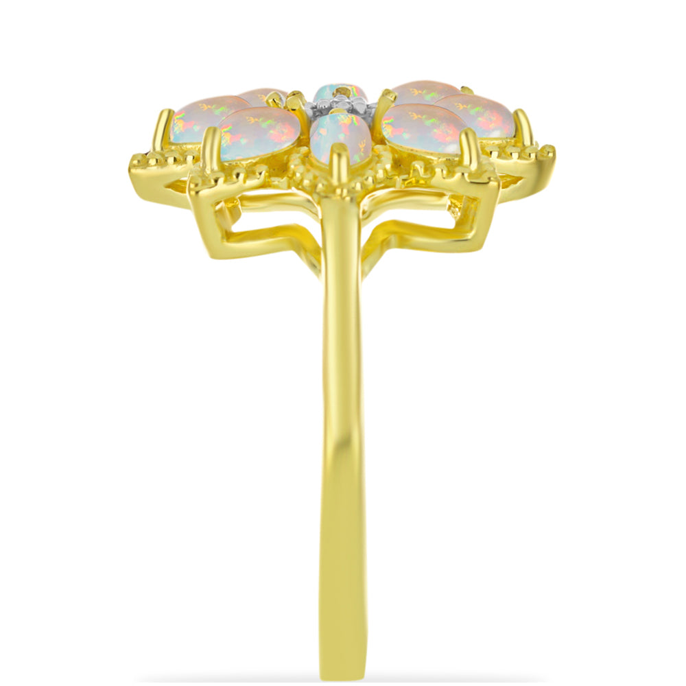Inel din Argint 925 Placat cu Aur ( 3.9 grame ) cu Opal Welo și Topaz Alb 0.89 Carate 4 
