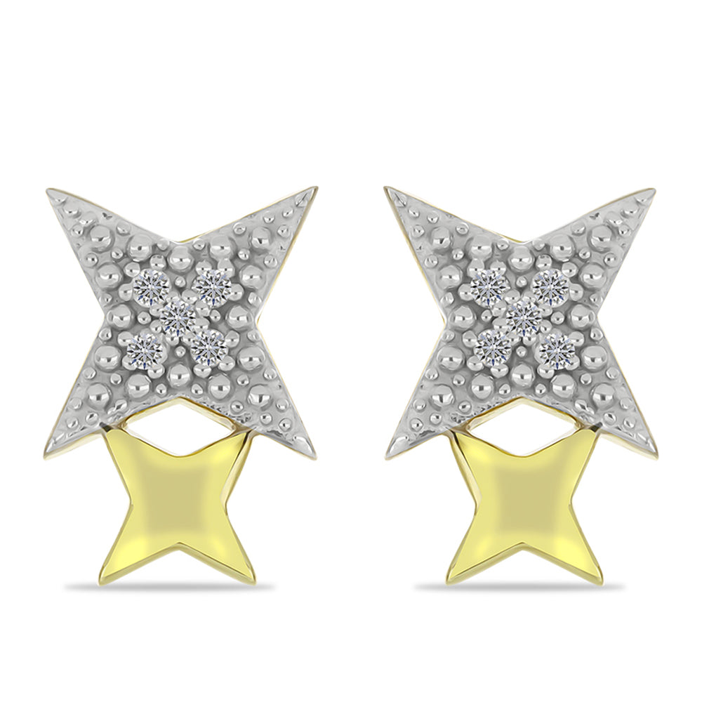Cercei din Argint 925 Placat cu Aur ( 1.6 grame ) cu Diamant Alb 0.06 Carate 1 