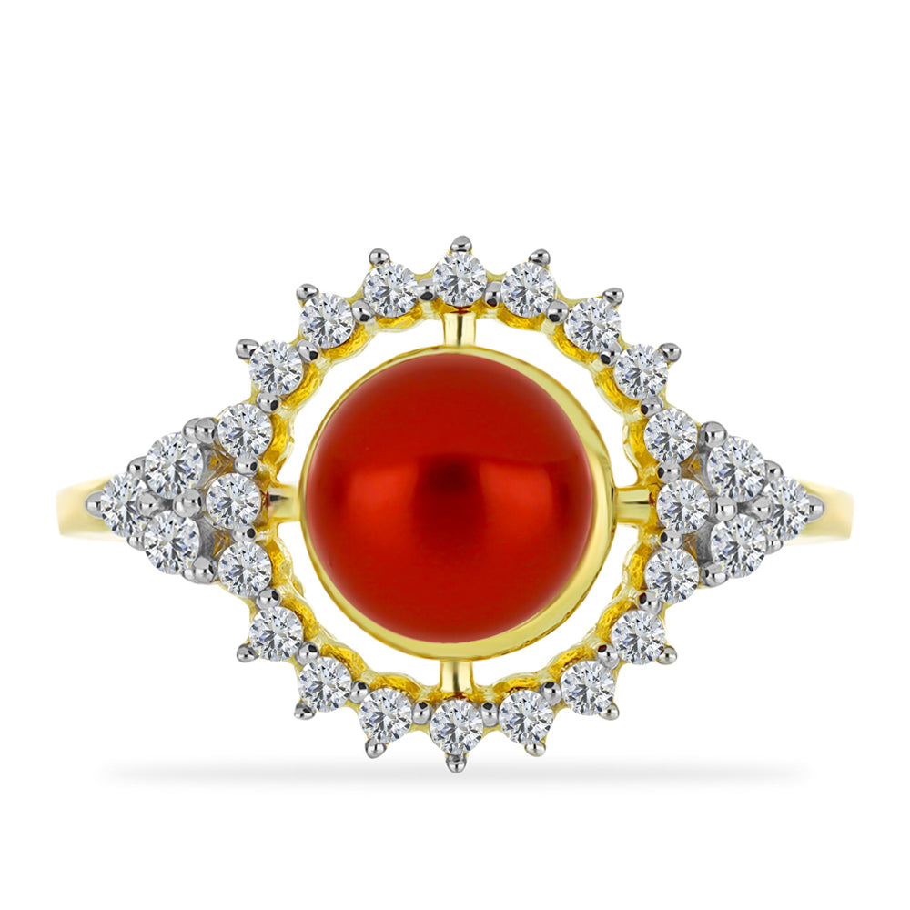 Inel din Argint 925 Placat cu Aur ( 3.14 grame ) cu Perlă de apă dulce roșie și Topaz Alb 3.07 Carate 1 