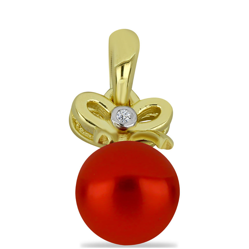 Pandantiv din Argint 925 Placat cu Aur ( 1 grame ) cu Perlă de apă dulce roșie și Topaz Alb 3.22 Carate