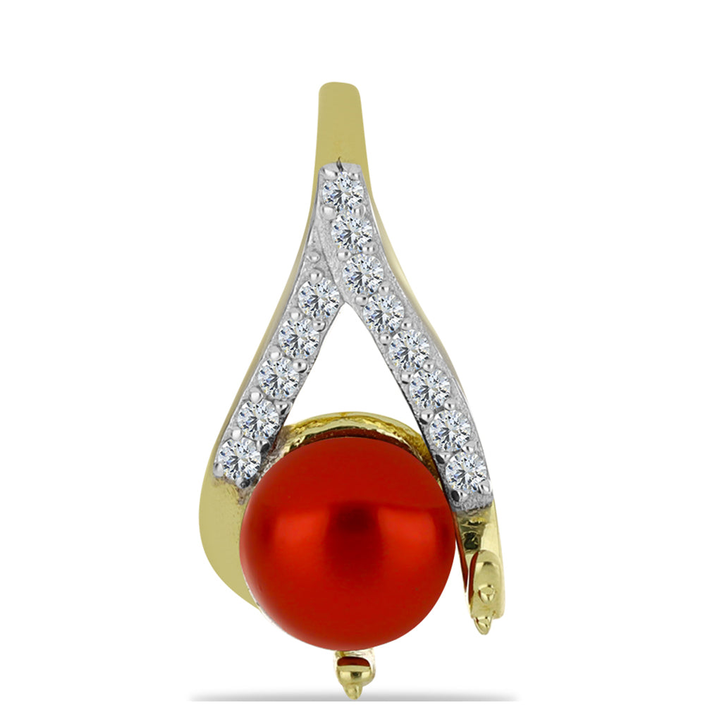 Pandantiv din Argint 925 Placat cu Aur ( 0.94 grame ) cu Perlă de apă dulce roșie și Topaz Alb 1.18 Carate 1 