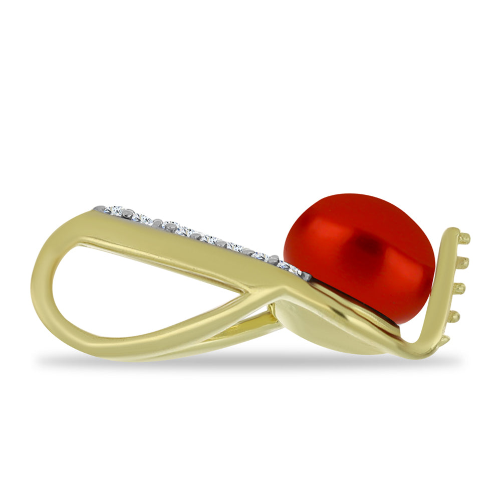 Pandantiv din Argint 925 Placat cu Aur ( 0.94 grame ) cu Perlă de apă dulce roșie și Topaz Alb 1.18 Carate 2 