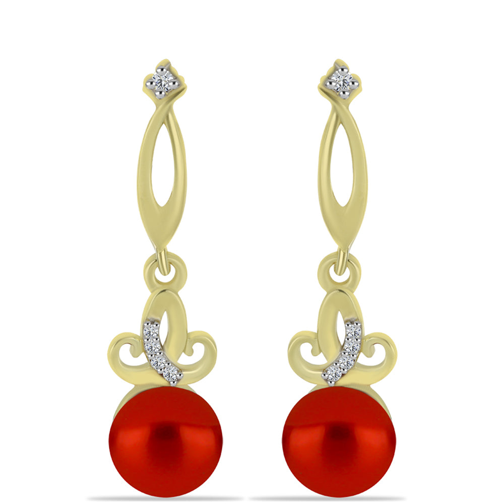 Cercei din Argint 925 Placat cu Aur ( 3.57 grame ) cu Perlă de apă dulce roșie și Topaz Alb 5.12 Carate 1 