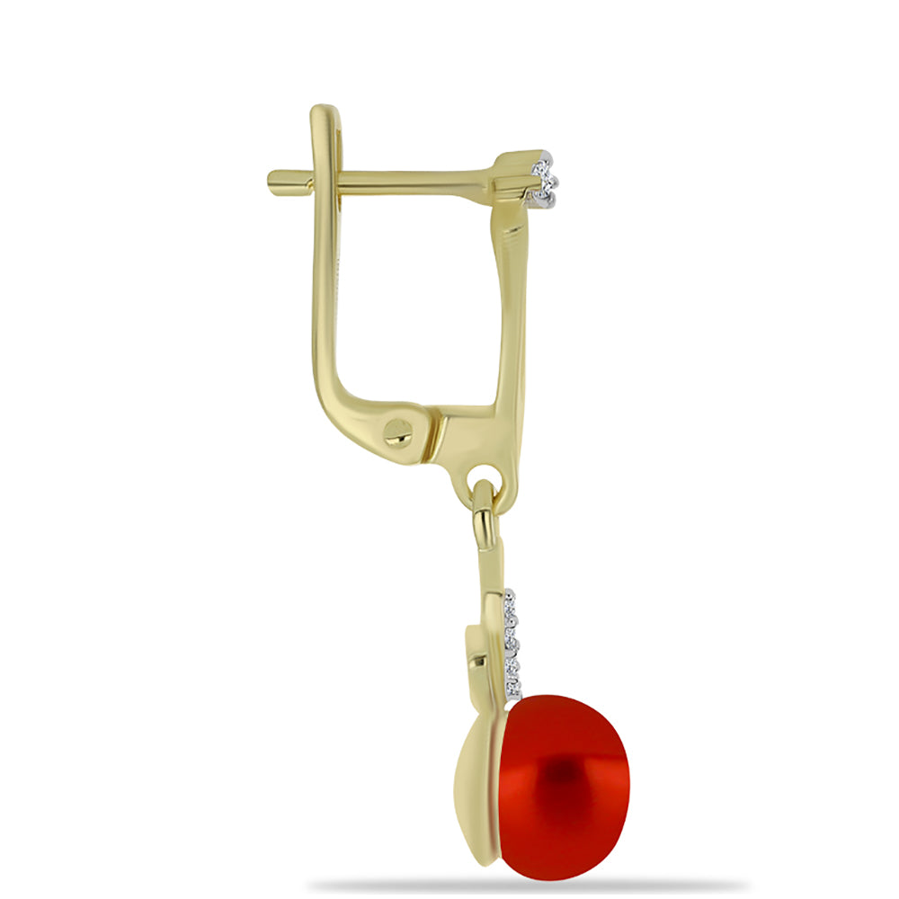 Cercei din Argint 925 Placat cu Aur ( 3.57 grame ) cu Perlă de apă dulce roșie și Topaz Alb 5.12 Carate 2 