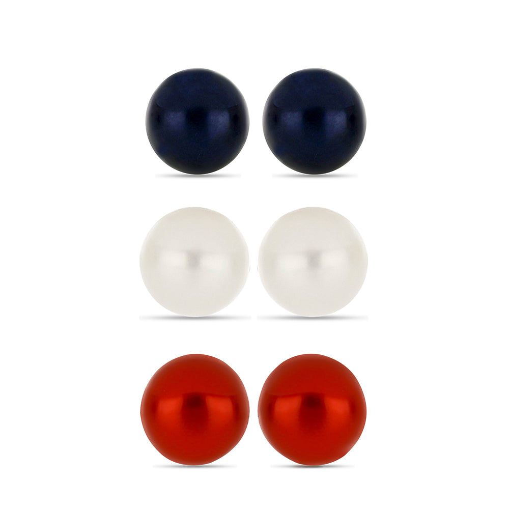 Set din Argint 925 Placat cu Aur ( 1.62 grame ) cu Perlă de apă dulce roșie și Perlă Albă de Cultură 8.73 Carate ( Cercei ) 8 