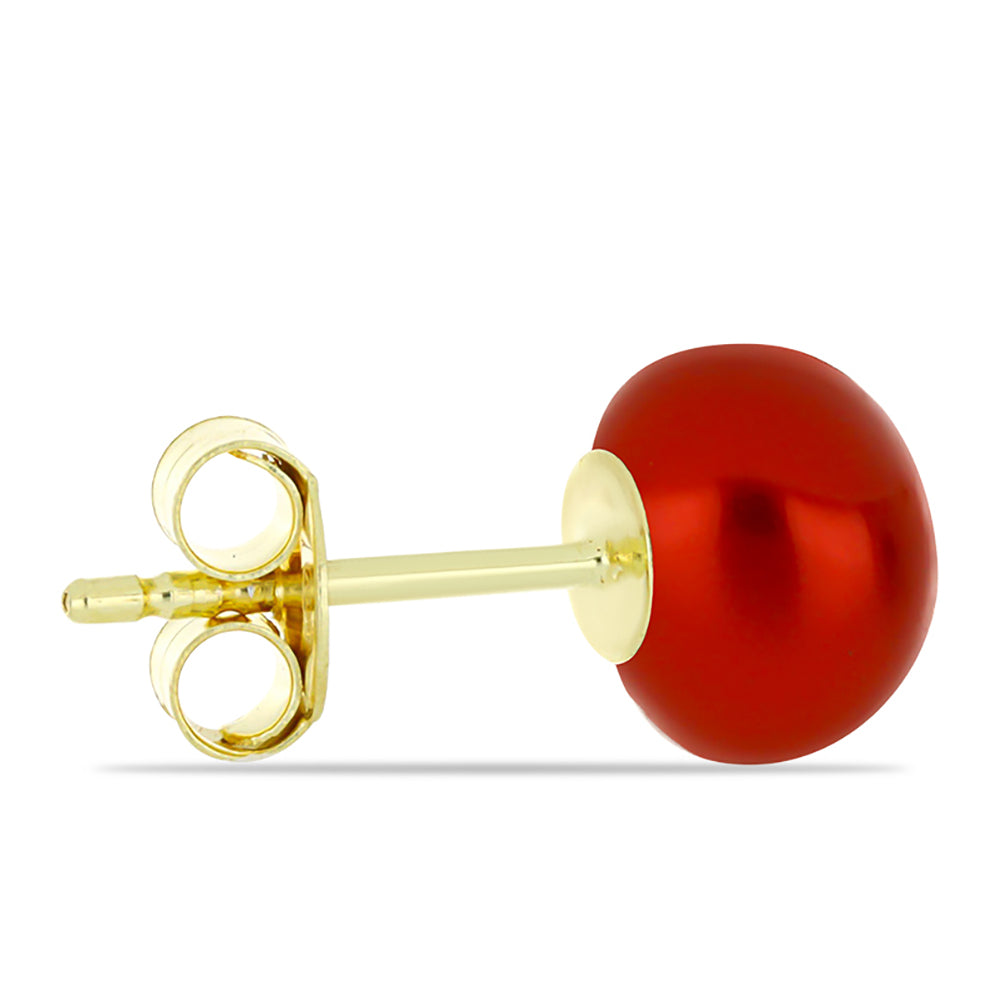 Set din Argint 925 Placat cu Aur ( 1.62 grame ) cu Perlă de apă dulce roșie și Perlă Albă de Cultură 8.73 Carate ( Cercei ) 3 