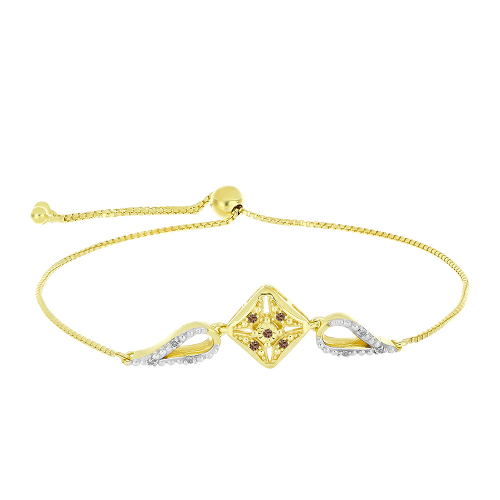 Brățară din Argint 925 Placat cu Aur ( 4.82 grame ) cu Diamant de culoarea Șampaniei și Diamant Alb 0.09 Carate 1 