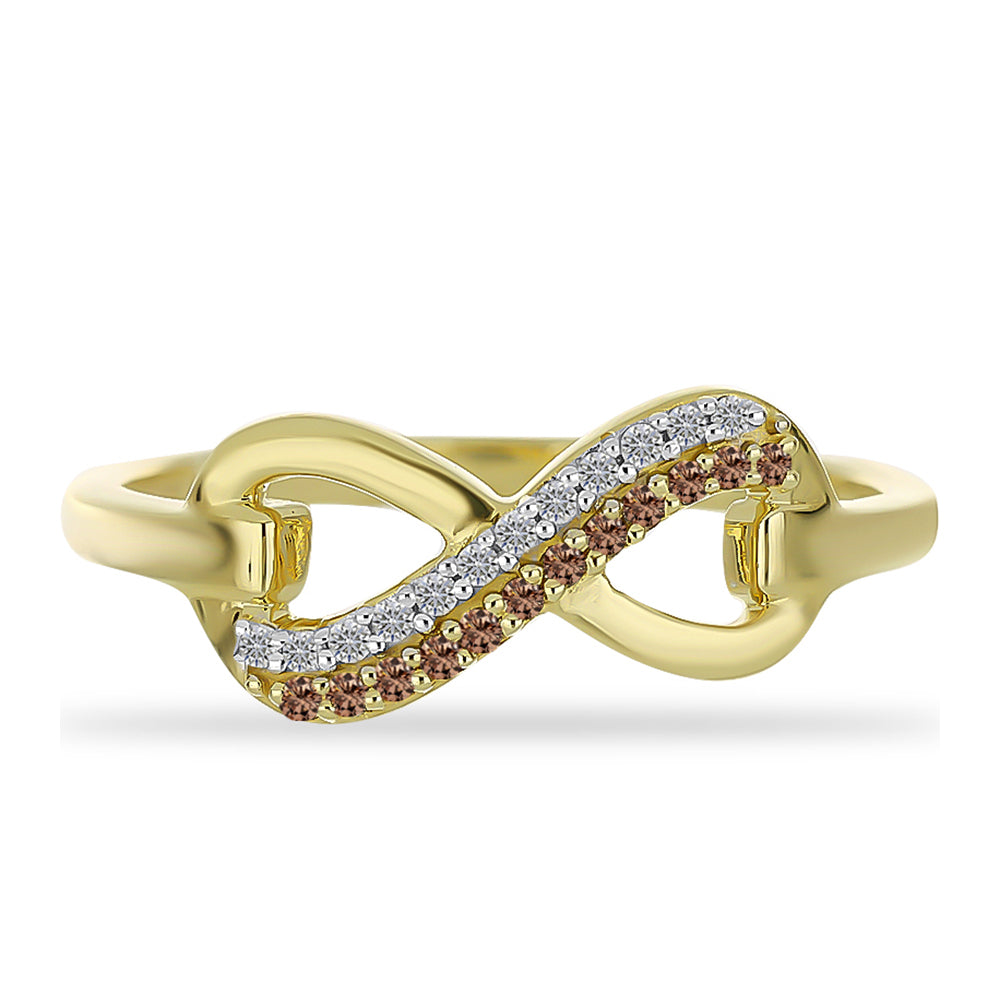 Inel din Argint 925 Placat cu Aur ( 2.56 grame ) cu Diamant de culoarea Șampaniei și Diamant Alb 0.16 Carate 1 