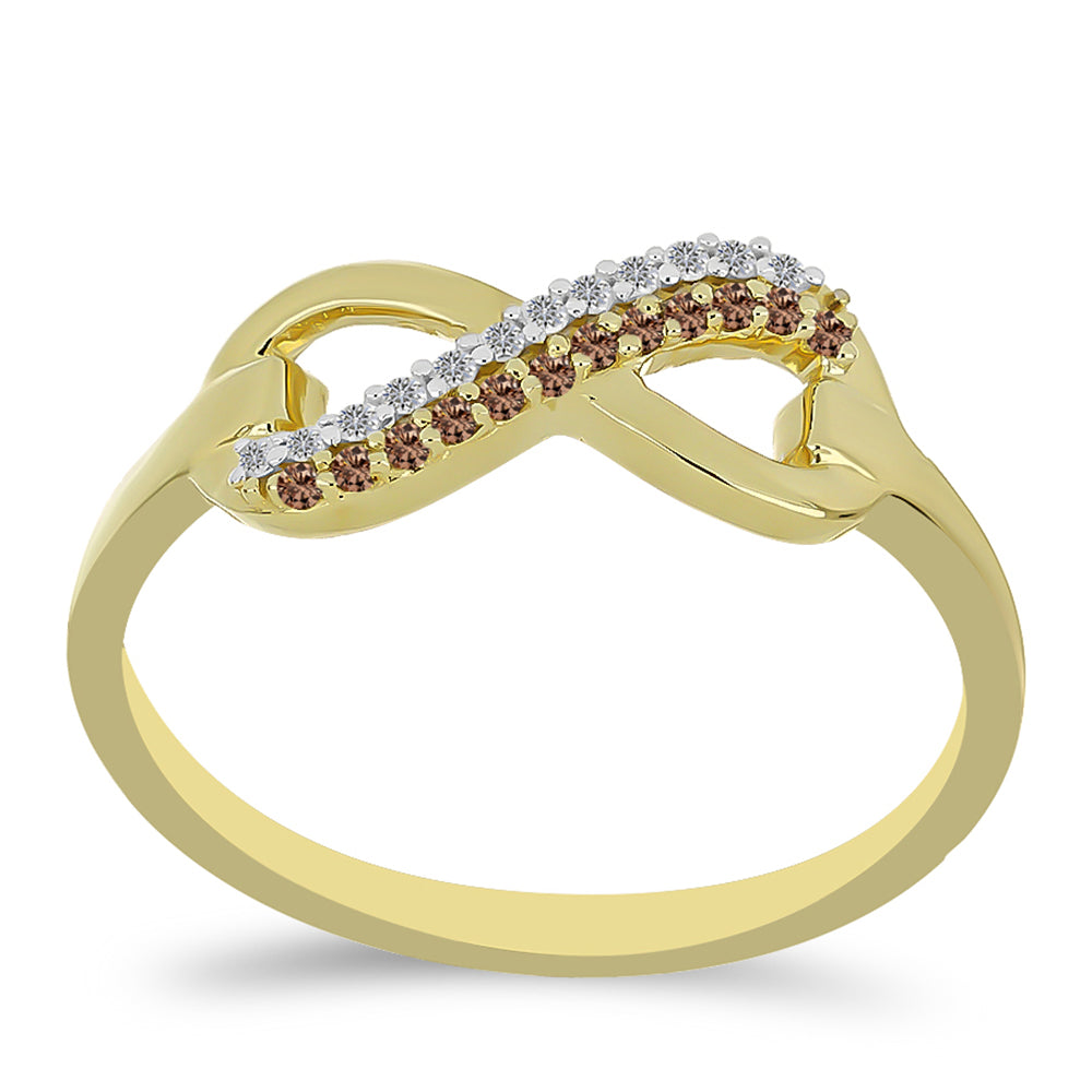 Inel din Argint 925 Placat cu Aur ( 2.56 grame ) cu Diamant de culoarea Șampaniei și Diamant Alb 0.16 Carate