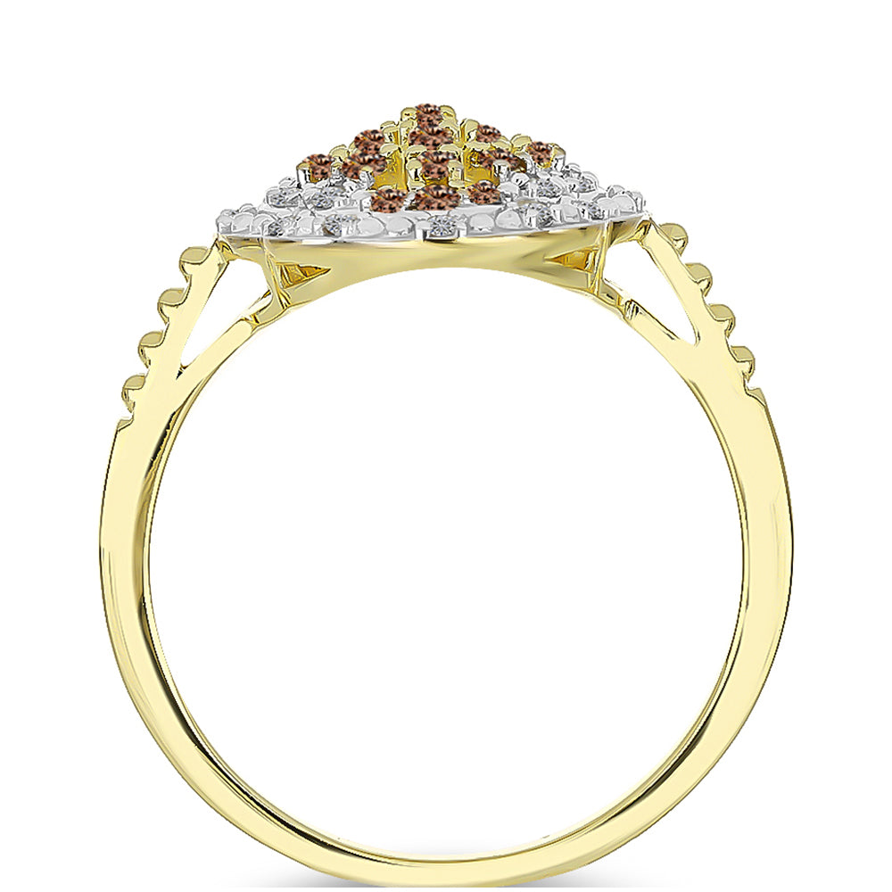 Inel din Argint 925 Placat cu Aur ( 3.45 grame ) cu Diamant de culoarea Șampaniei și Diamant Alb 0.37 Carate 2 