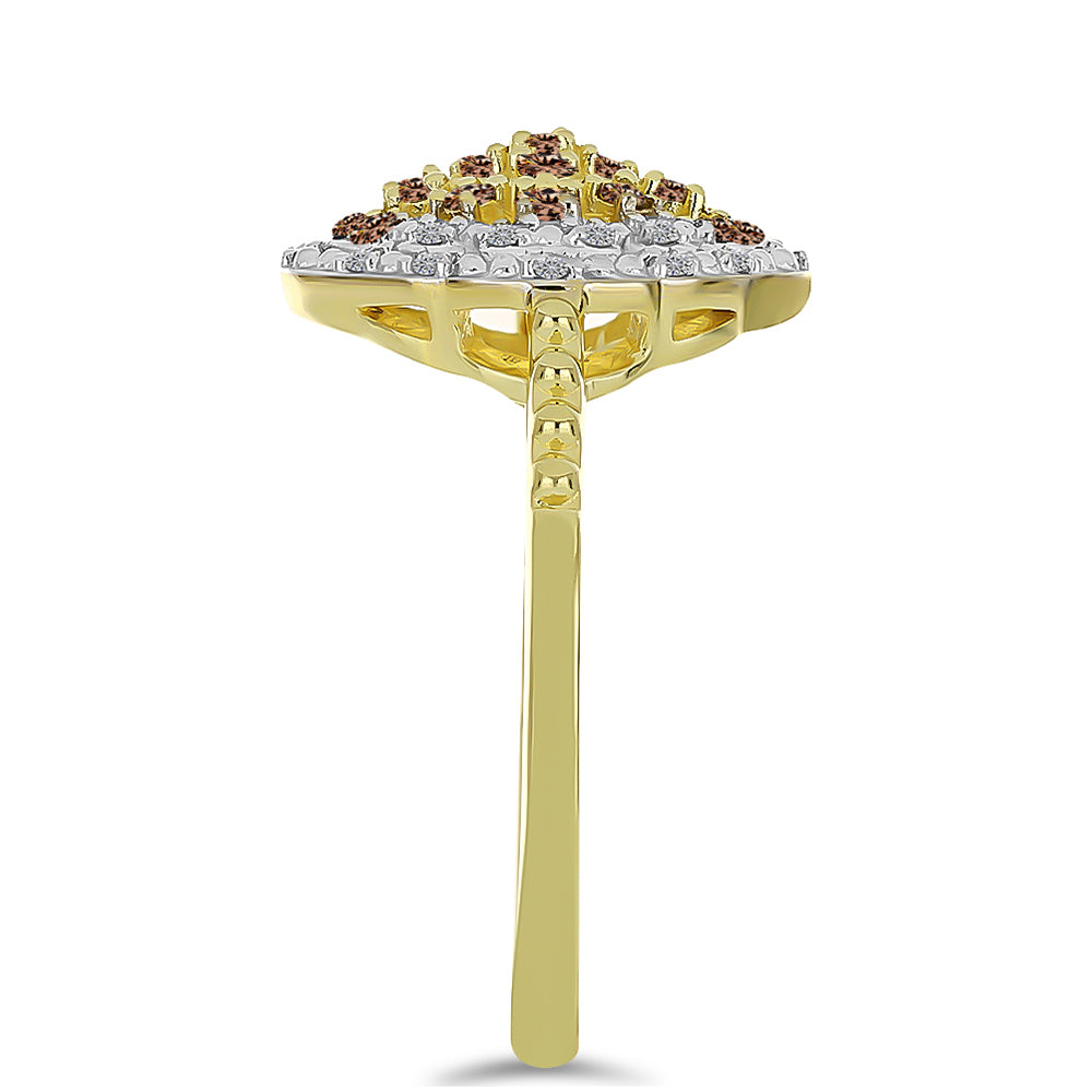 Inel din Argint 925 Placat cu Aur ( 3.45 grame ) cu Diamant de culoarea Șampaniei și Diamant Alb 0.37 Carate 4 