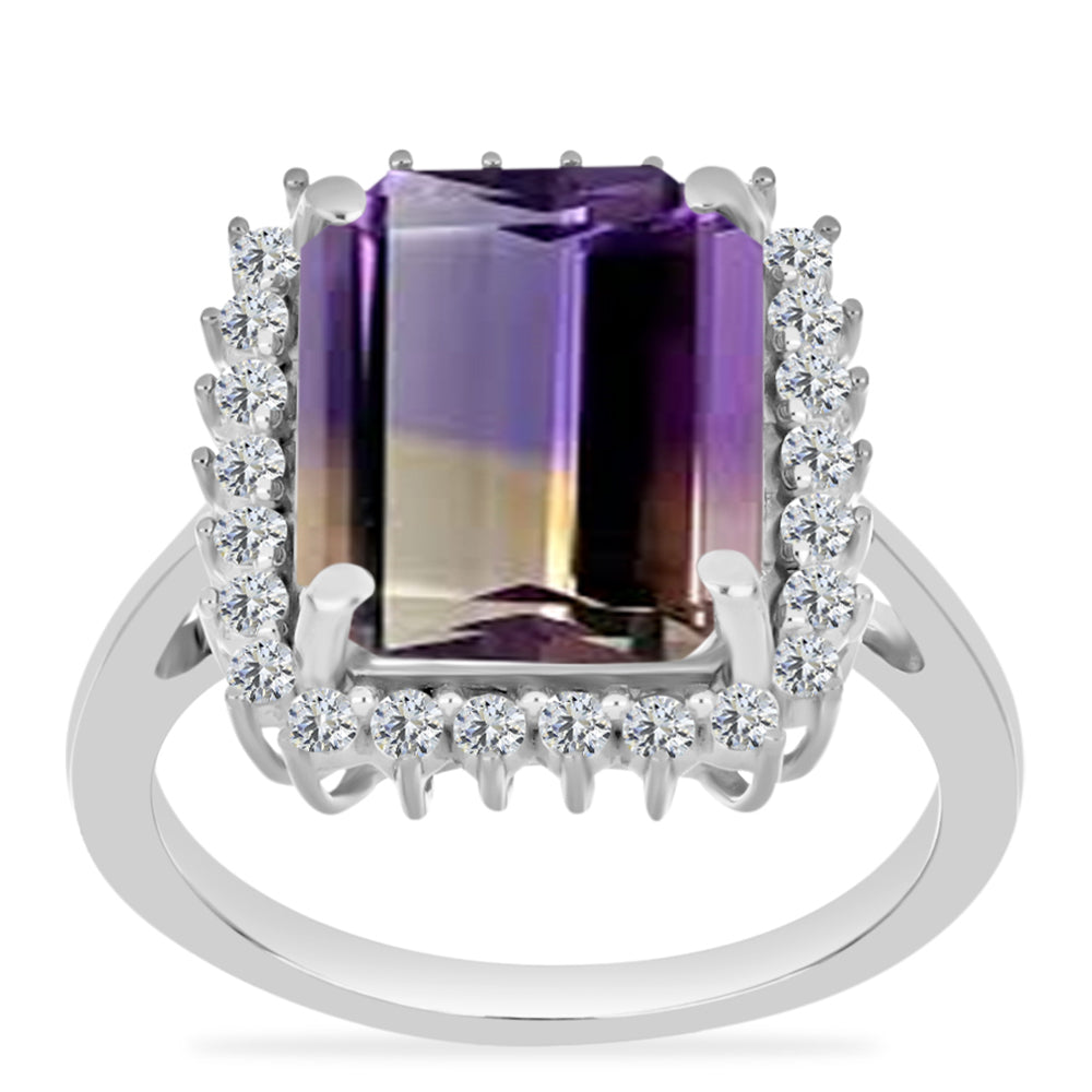 Inel din Argint 925 ( 3.35 grame ) cu Ametrin Anahi și Topaz Alb 6.23 Carate