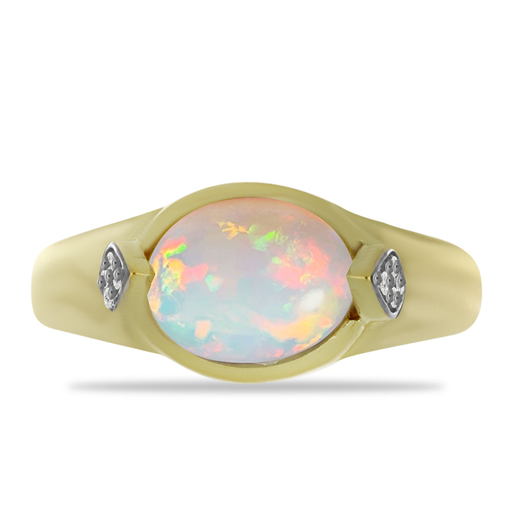 Inel din Argint 925 Placat cu Aur ( 3.32 grame ) cu Opal Welo și Topaz Alb 1.6 Carate 1 