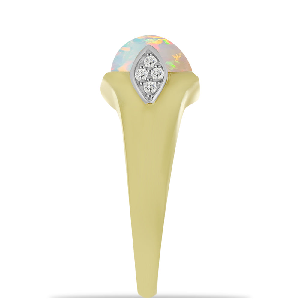 Inel din Argint 925 Placat cu Aur ( 3.32 grame ) cu Opal Welo și Topaz Alb 1.6 Carate