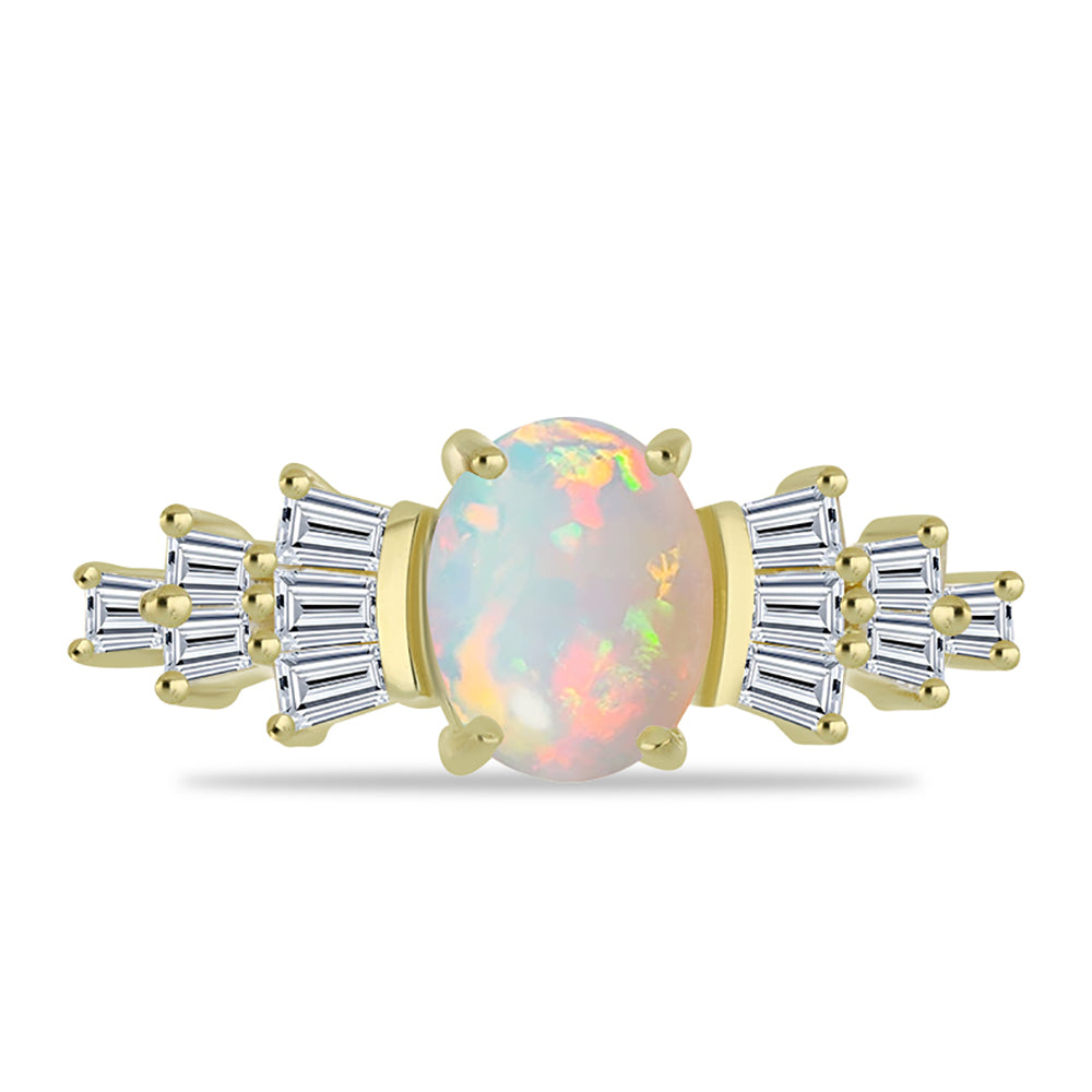 Inel din Argint 925 Placat cu Aur ( 2.54 grame ) cu Opal Welo și Zircon Alb 2.3 Carate 1 