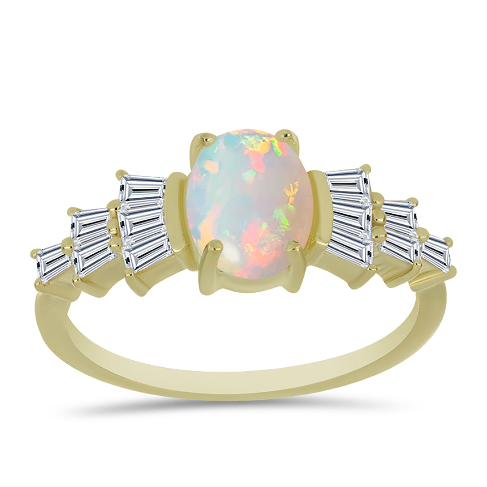Inel din Argint 925 Placat cu Aur ( 2.54 grame ) cu Opal Welo și Zircon Alb 2.3 Carate