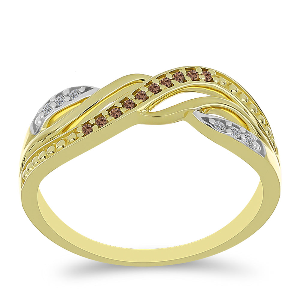 Inel din Argint 925 Placat cu Aur ( 2.77 grame ) cu Diamant de culoarea Șampaniei și Diamant Alb 0.1 Carate
