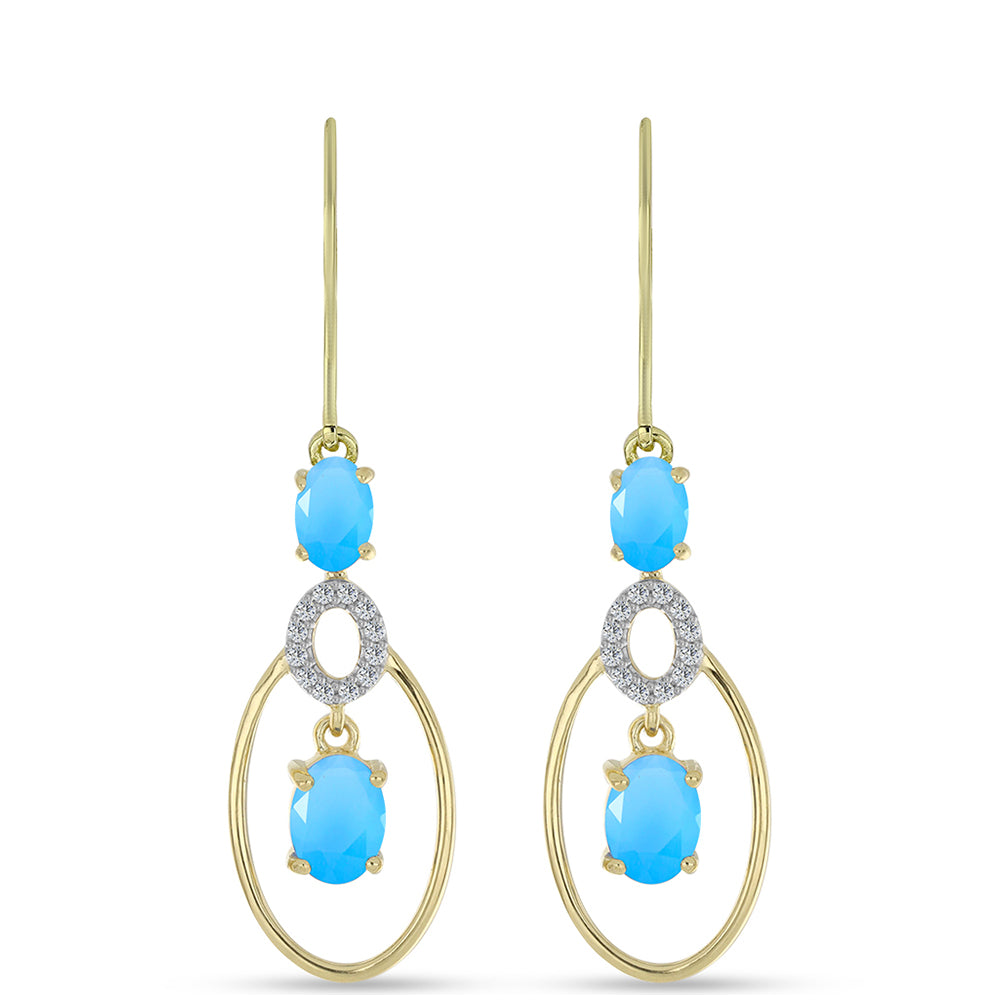 Cercei din Argint 925 Placat cu Aur ( 4.33 grame ) cu Calcedonie de Apă și Topaz Alb 2.47 Carate
