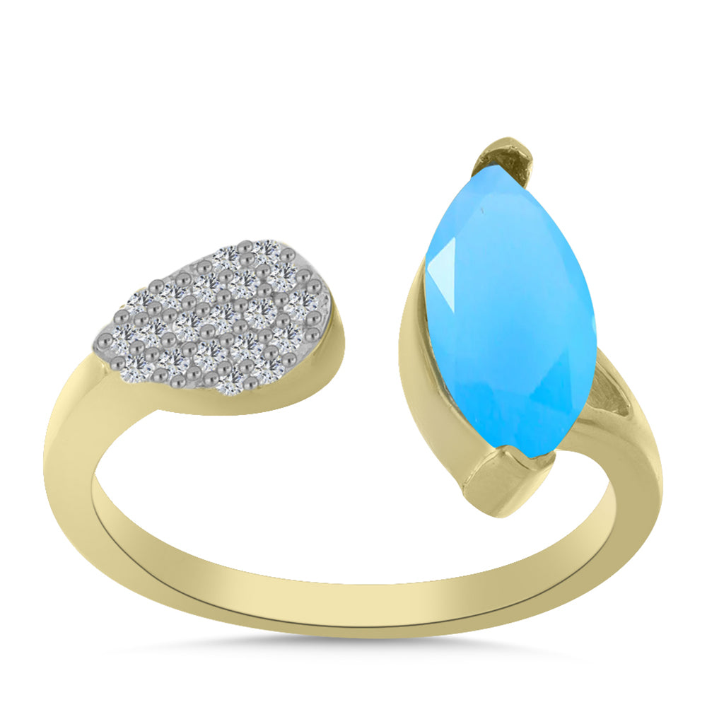 Inel din Argint 925 Placat cu Aur ( 2.72 grame ) cu Calcedonie de Apă și Topaz Alb 1.77 Carate