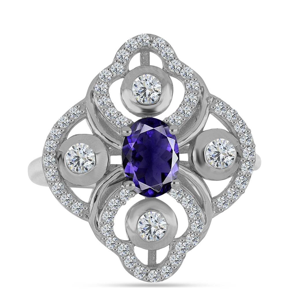 Inel din Argint 925 ( 3.99 grame ) cu Iolit și Topaz Alb 1.45 Carate 1 