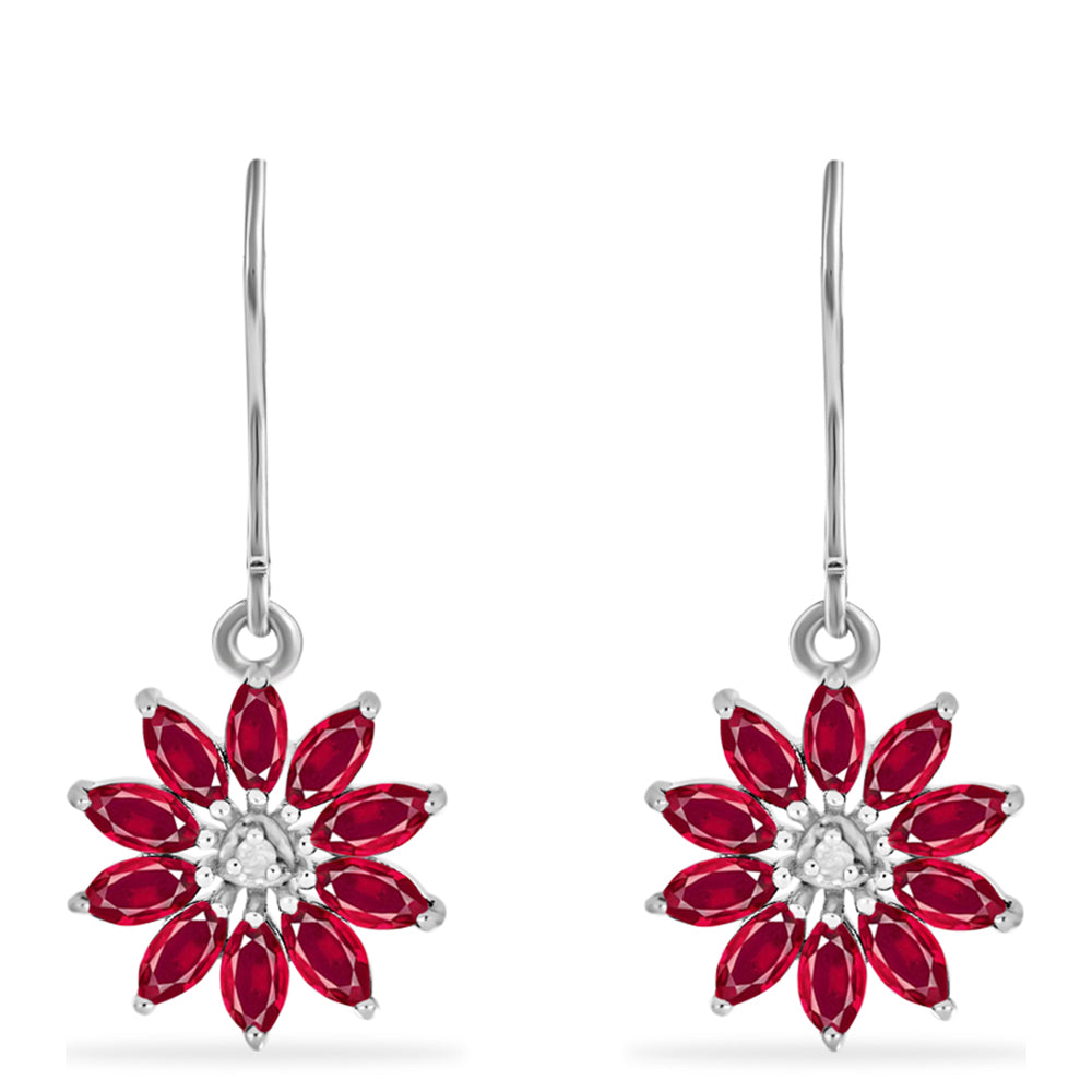 Cercei din Argint 925 ( 3.2 grame ) cu Rubin Malagasy și Diamant Alb 3.74 Carate