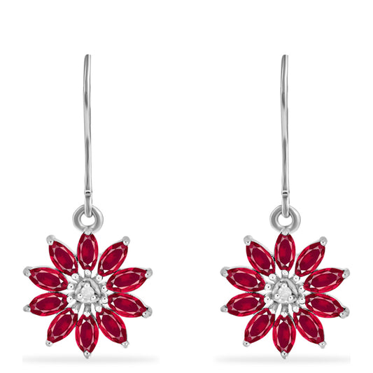 Cercei din Argint 925 ( 3.2 grame ) cu Rubin Malagasy și Diamant Alb 3.74 Carate