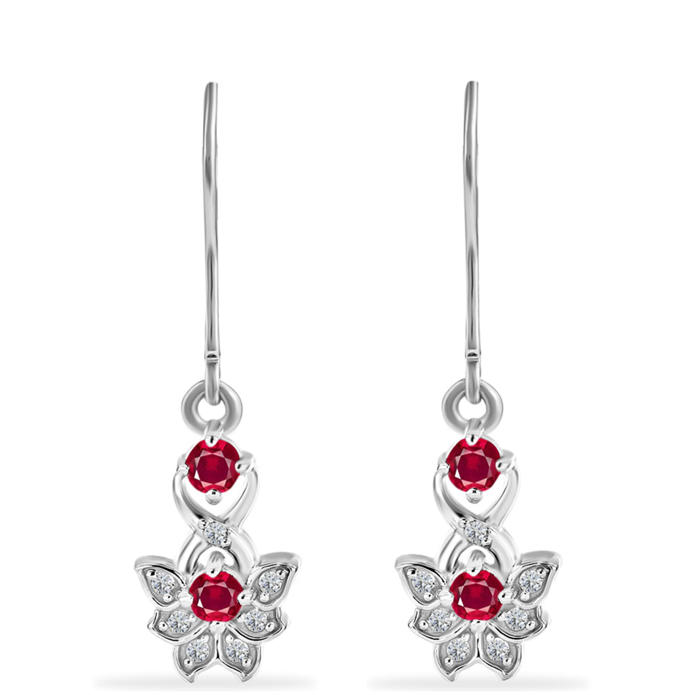 Cercei din Argint 925 ( 2.7 grame ) cu Rubin Malagasy și Diamant Alb 0.82 Carate 1 