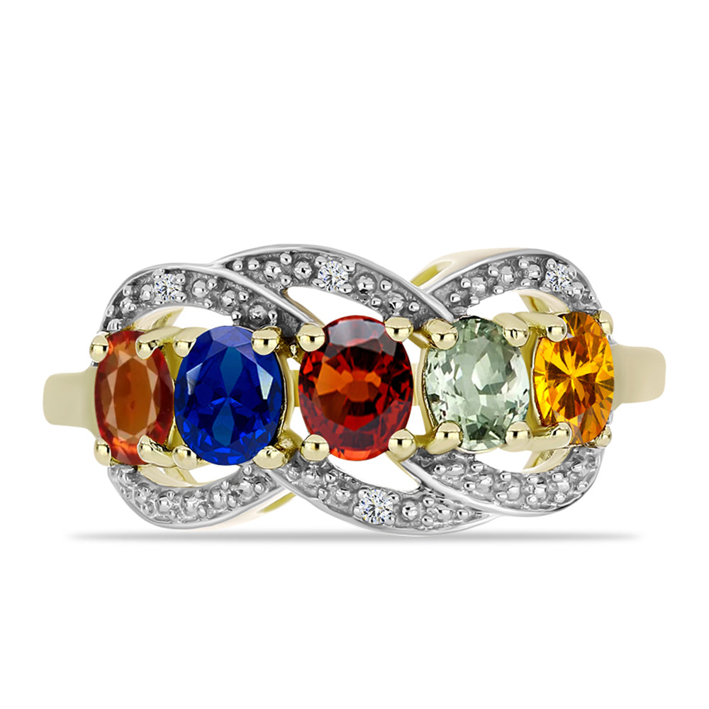 Inel din Argint 925 Placat cu Aur ( 4.14 grame ) cu Safir Rosebery Curcubeu și Topaz Alb 2.07 Carate