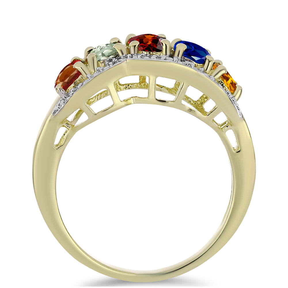 Inel din Argint 925 Placat cu Aur ( 4.14 grame ) cu Safir Rosebery Curcubeu și Topaz Alb 2.07 Carate