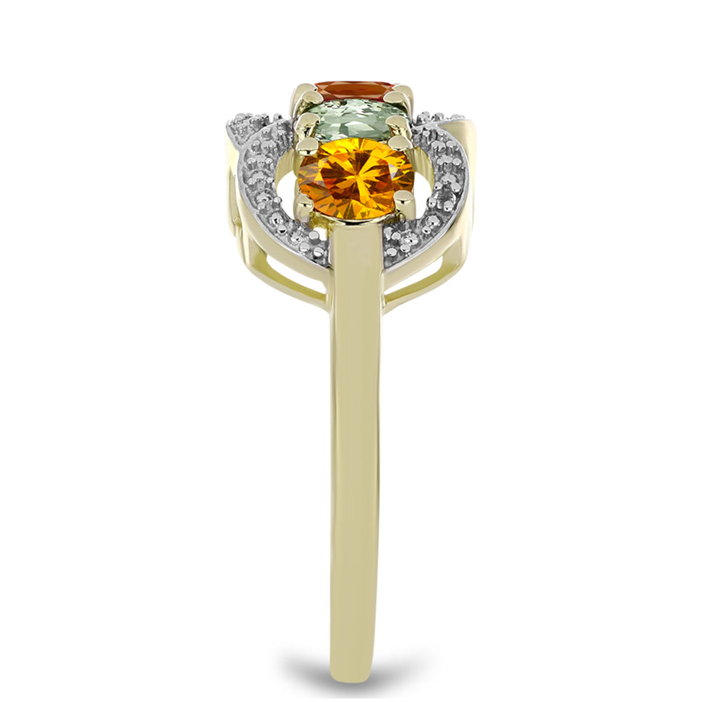 Inel din Argint 925 Placat cu Aur ( 4.14 grame ) cu Safir Rosebery Curcubeu și Topaz Alb 2.07 Carate