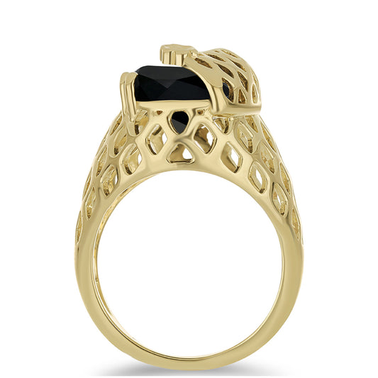 Inel din Argint 925 Placat cu Aur ( 4.79 grame ) cu Onix Negru Suwar 7.14 Carate