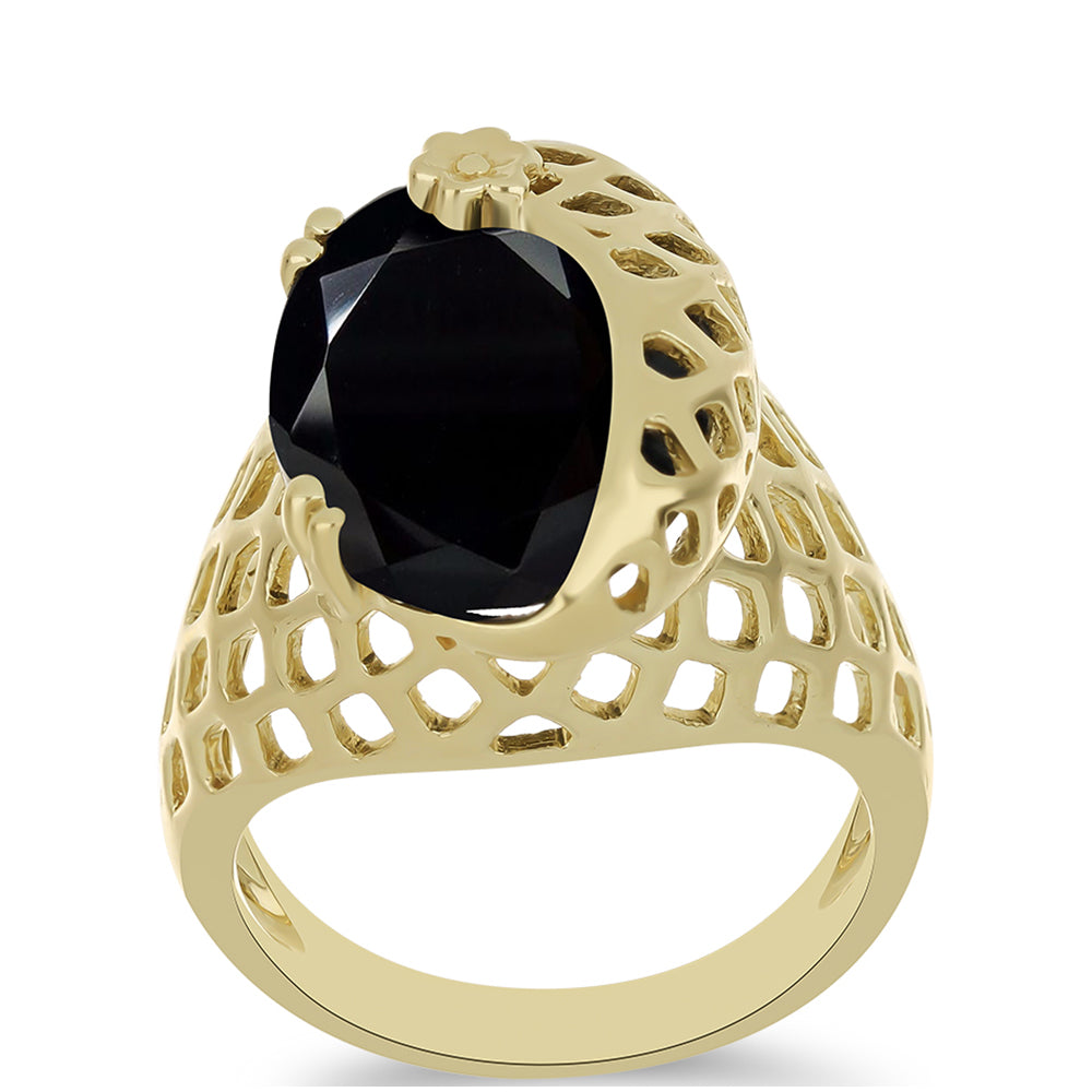Inel din Argint 925 Placat cu Aur ( 4.79 grame ) cu Onix Negru Suwar 7.14 Carate 3 