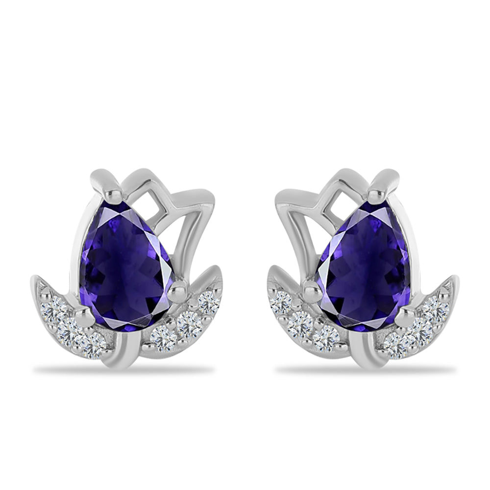 Cercei din Argint 925 ( 1.54 grame ) cu Iolit și Topaz Alb 0.68 Carate