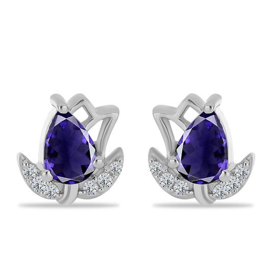 Cercei din Argint 925 ( 1.54 grame ) cu Iolit și Topaz Alb 0.68 Carate