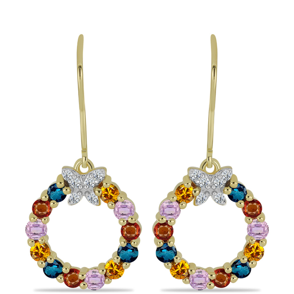 Cercei din Argint 925 Placat cu Aur ( 3.57 grame ) cu Safir Rosebery Curcubeu și Topaz Alb 2.29 Carate 1 
