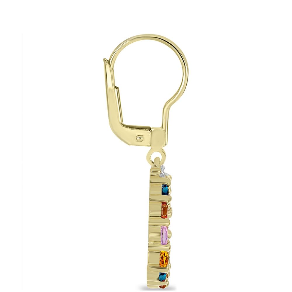 Cercei din Argint 925 Placat cu Aur ( 3.57 grame ) cu Safir Rosebery Curcubeu și Topaz Alb 2.29 Carate 2 