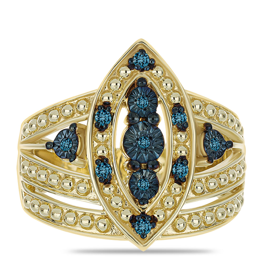 Inel din Argint 925 Placat cu Aur ( 6.09 grame ) cu Diamant Albastru 0.08 Carate