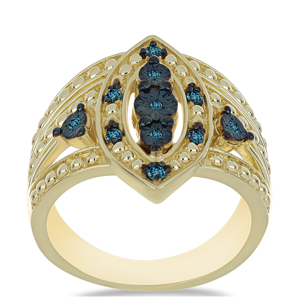 Inel din Argint 925 Placat cu Aur ( 6.09 grame ) cu Diamant Albastru 0.08 Carate 3 