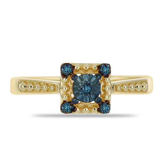 Inel din Argint 925 Placat cu Aur ( 2.61 grame ) cu Diamant Albastru 0.04 Carate