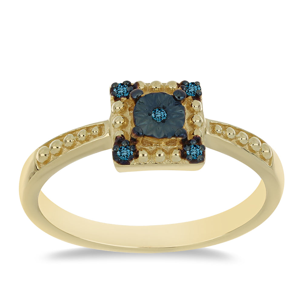 Inel din Argint 925 Placat cu Aur ( 2.61 grame ) cu Diamant Albastru 0.04 Carate 3 