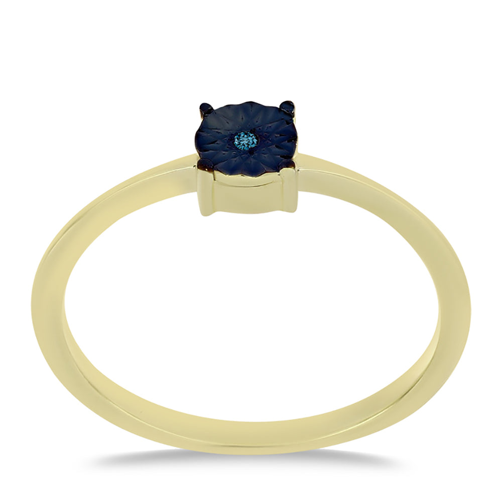 Inel din Argint 925 Placat cu Aur ( 1.49 grame ) cu Diamant Albastru 0.01 Carate 3 