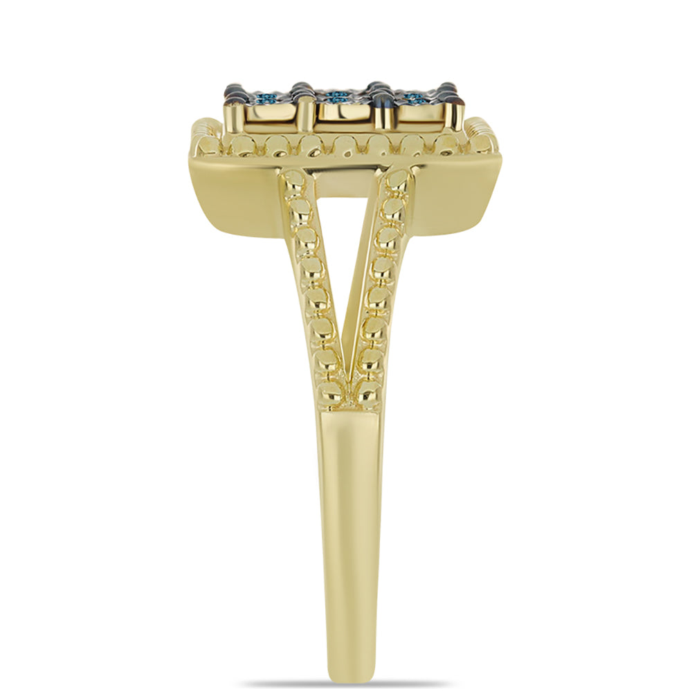 Inel din Argint 925 Placat cu Aur ( 4.49 grame ) cu Diamant Albastru 0.06 Carate 4 