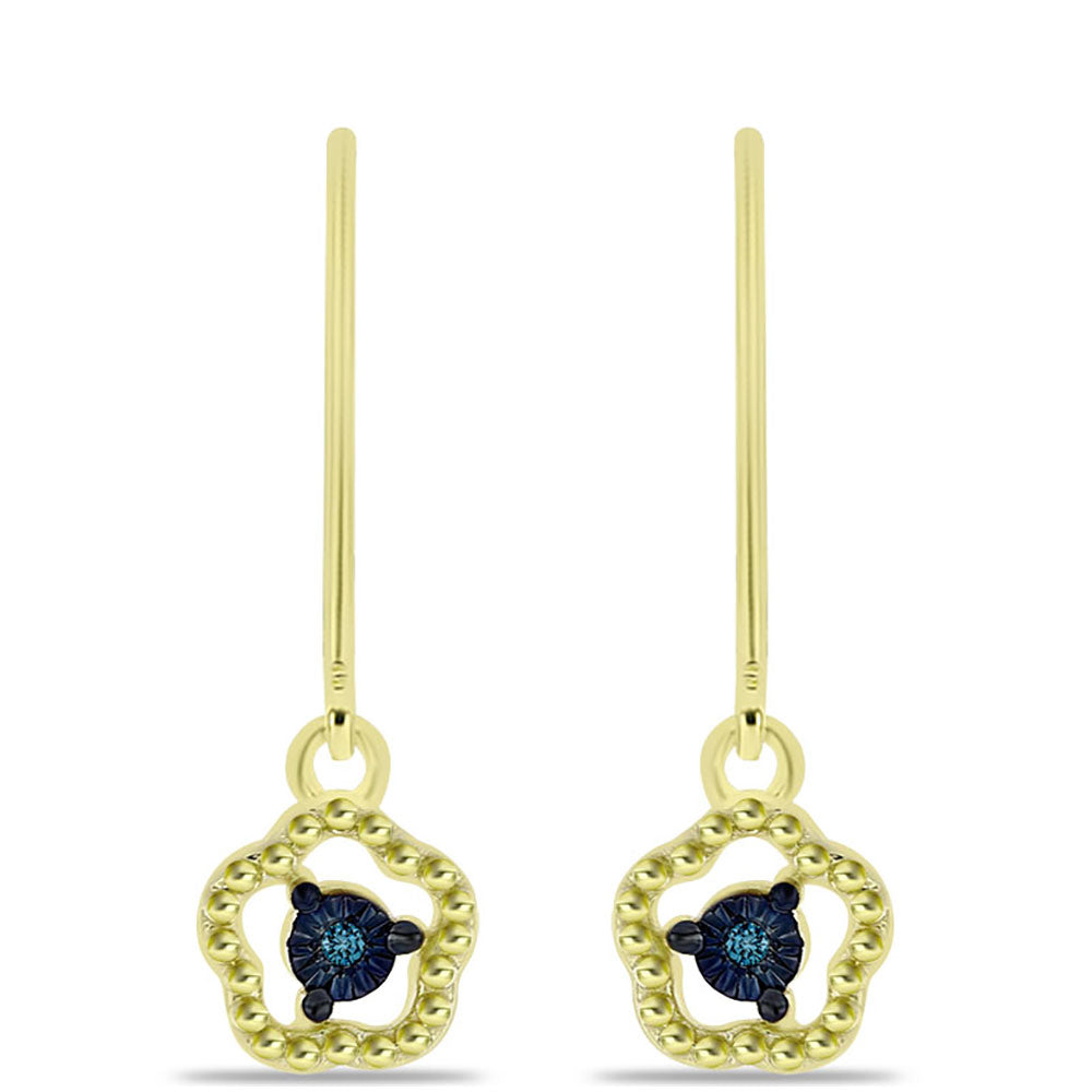 Cercei din Argint 925 Placat cu Aur ( 1.79 grame ) cu Diamant Albastru 0.01 Carate 1 