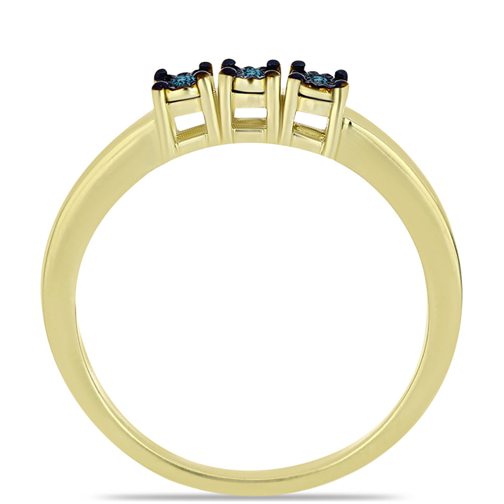 Inel din Argint 925 Placat cu Aur ( 1.96 grame ) cu Diamant Albastru 0.03 Carate 2 