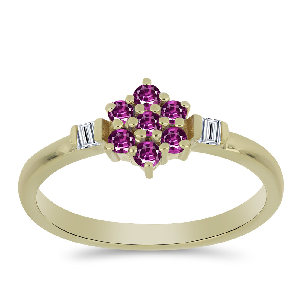 Inel din Argint 925 Placat cu Aur ( 1.83 grame ) cu Safir Violet și Topaz Alb 0.42 Carate 3 