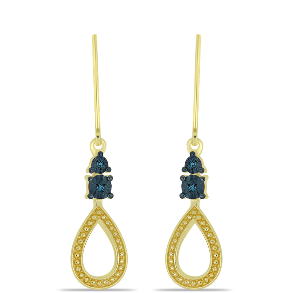 Cercei din Argint 925 Placat cu Aur ( 3.19 grame ) cu Diamant Albastru 0.03 Carate 1 